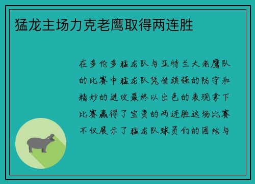 猛龙主场力克老鹰取得两连胜